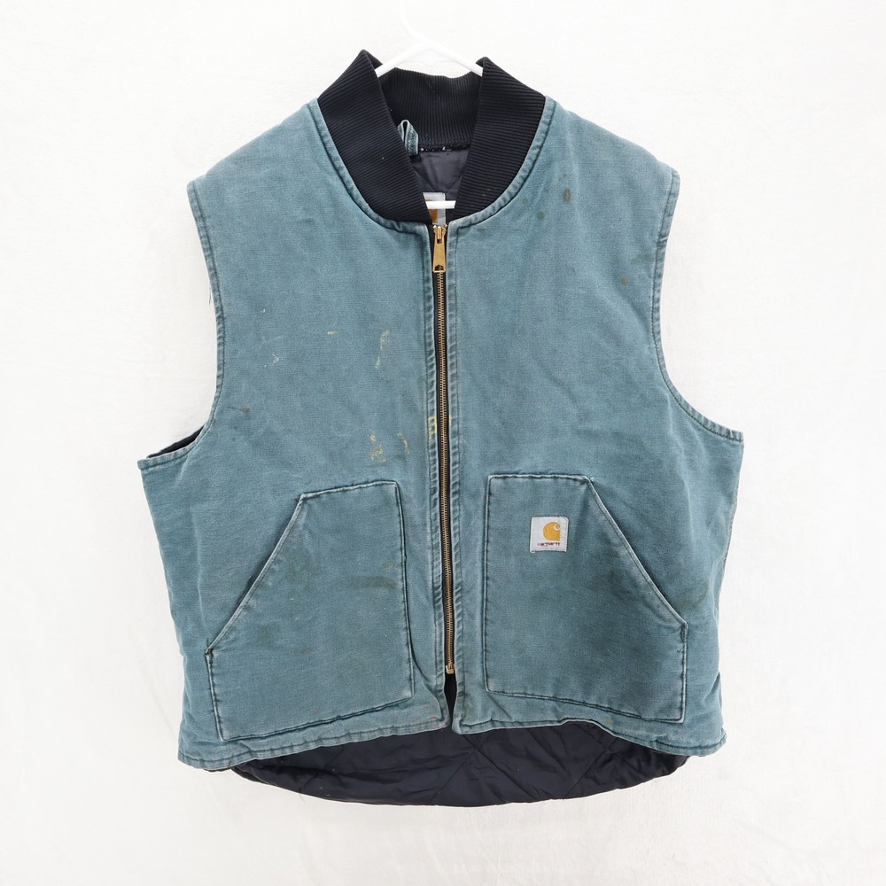 Carhartt Mens Quilted Lined Duck Canvas Vest Arctic Green V02 XL READ DESC Worn